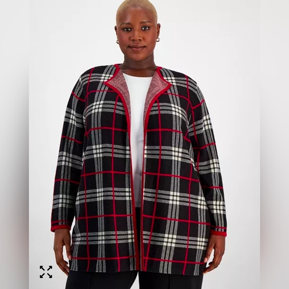 Nwt Kasper Plaid Open-Front Cardigan Size 2X